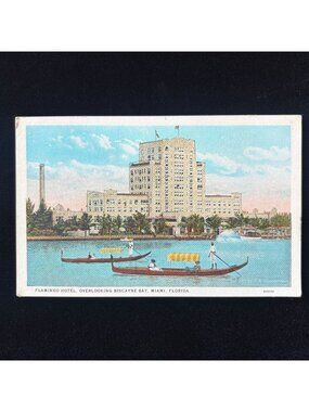 Antique Postcard 1921 Gondolas Flamingo Hotel Lost Miami Florida Biscayne Bay